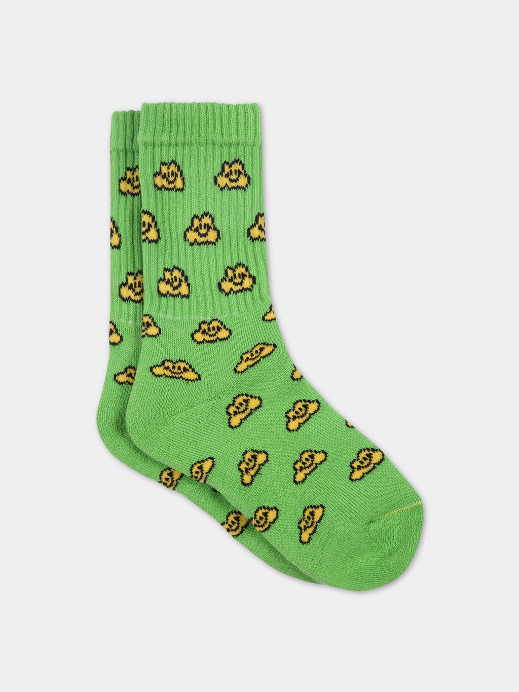 Green socks for kids with yellow clouds